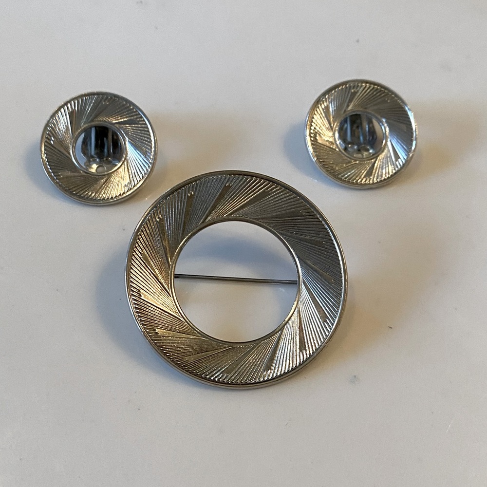 Vintage Silver Brooch and Matching  Earrings Set - 1960's